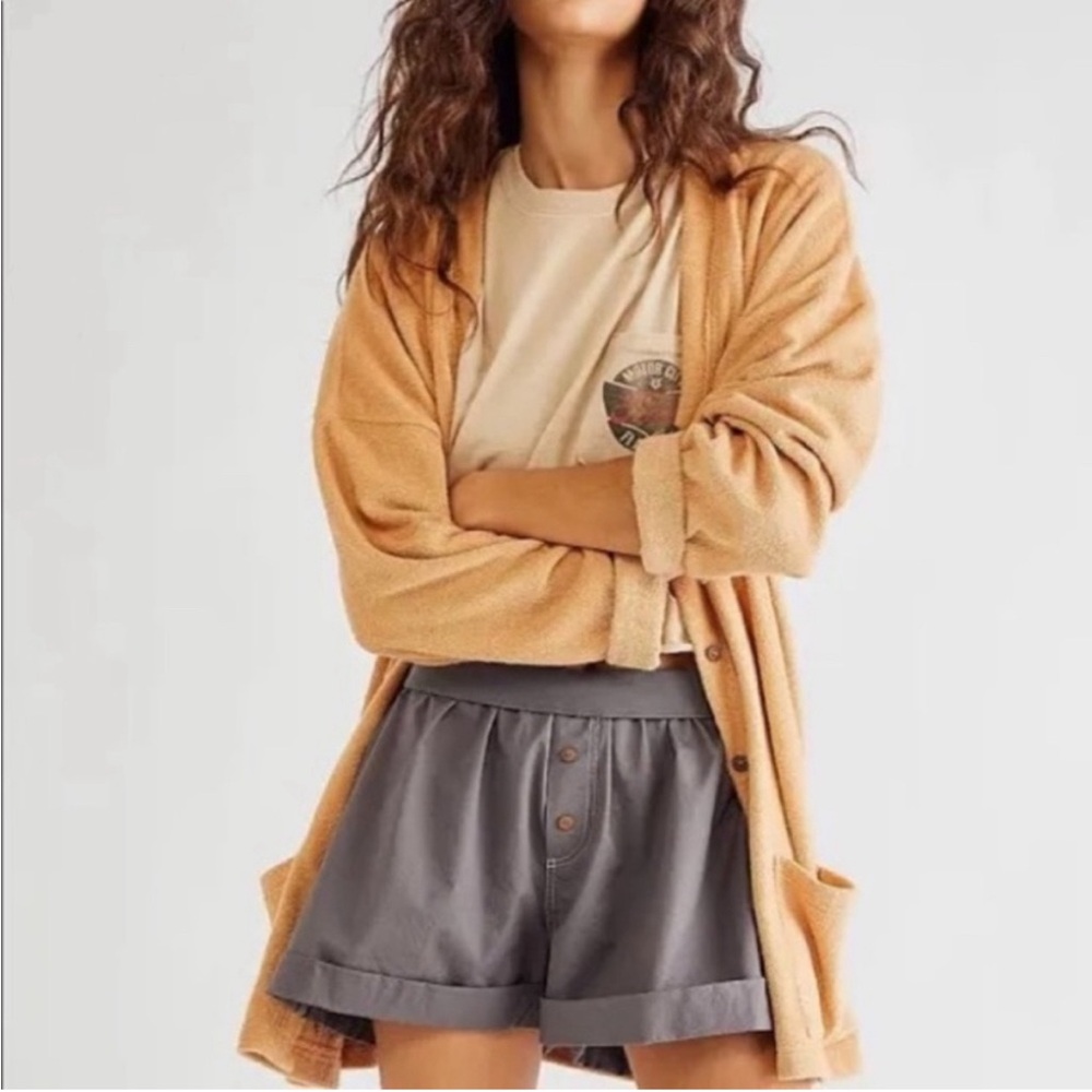 Free People Beach Terrycloth Oversized Cardigan in Tan/Peach